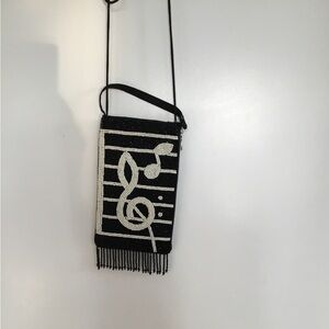 Black and White Beaded Music Note Crossbody Bag